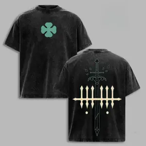 valentine shirts Retro Vingtage Yuno Sword T-Shirt - Black Clover Anime Graphic Tee Vintage Oversized Top Streetwear Cotton Casual Clothes Gift for Anime Fans Men Women