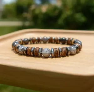 8mm Labradorite Larvikite Hematite Coconut Men's Bead Bracelet Healing Jewlery