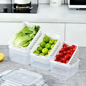3-Piece Plastic Food Storage Box Set with Drainer Basket and Lid, Leak-Proof, Freezable, Reusable, Multi-Functional Kitchen Organizer