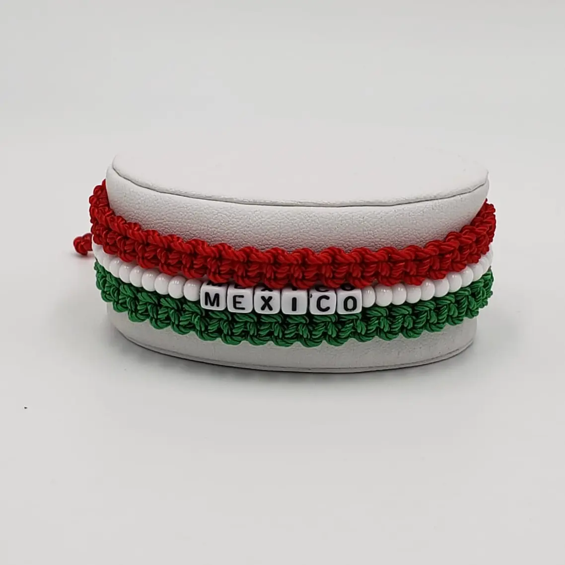 Macrame Mexico Flag Bracelets, Tricolor  Friendship Bracelets 3 piece set.