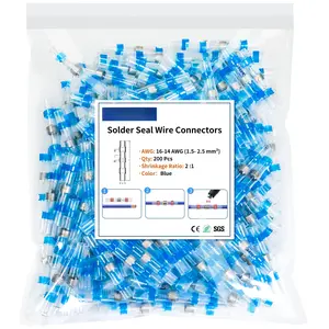 200 count Solder Seal Wire Connectors, 16-14 Gauge Blue Heat Shrink Wire Connectors  Electrical   Terminals for Marine Automotive Trailer RV Boat  Wiring