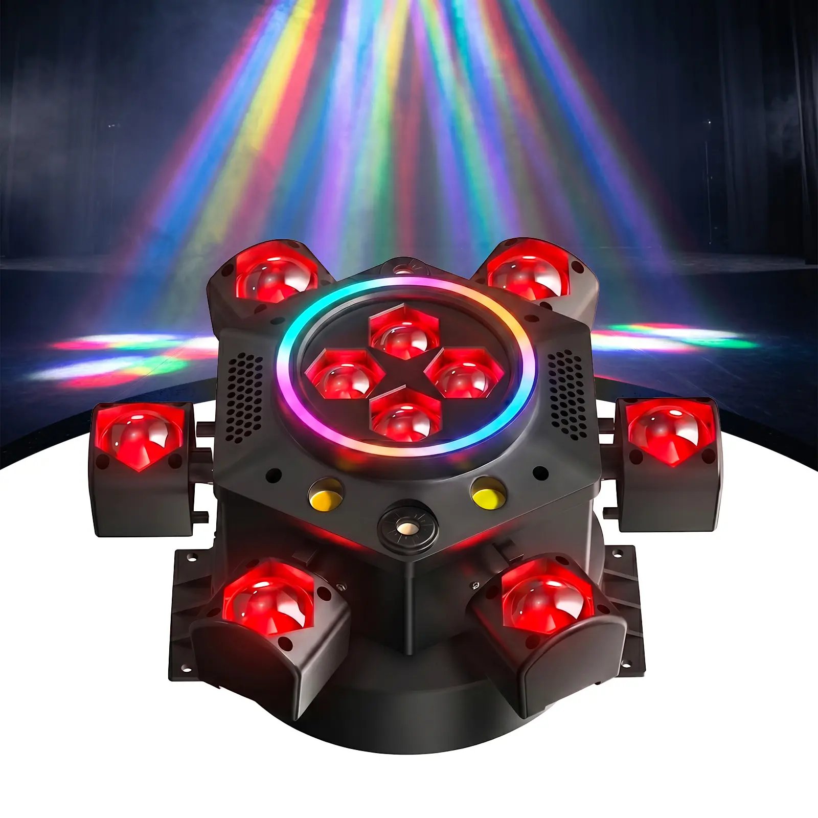 Moving Head DJ Lights 120W 6 Arms 4 in 1 Stage Lights with RGBW Beam,Red Green Starry,Pattern Projection Strobe Effects,Sound Activated DMX512 & Remote for Party Disco Club Wedding Bar