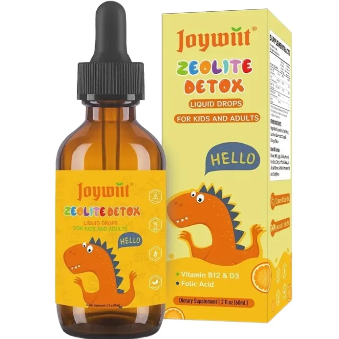 Joywiit Zeolite Detox for Children, Advanced Clinoptilolite Zeolite with Prebiotics, B12, Folate & D3, Natural Detox Drops Cleanse Supplement - Orange Flavor 60ml