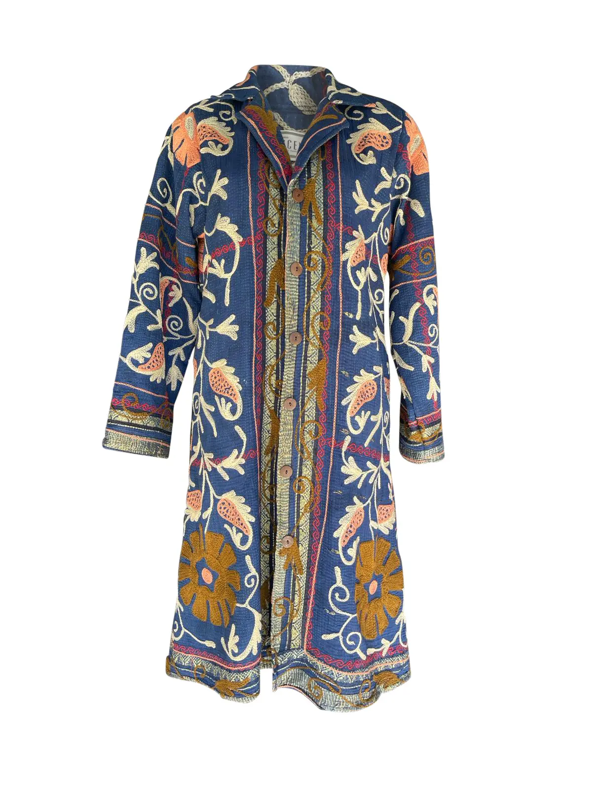 MAYA COAT - Vintage Kantha With Suzani Embroidery NAVY & BROWN- MEDIUM coat fall