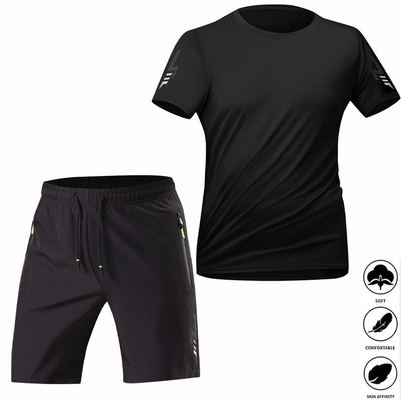 2-Pack Men’s Quick Dry Ice Silk Tracksuit, Loose Breathable T-Shirt & Shorts Set, Cooling Sweat-Wicking for Gym, Running, Outdoor & Home Casual