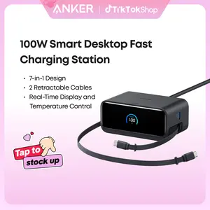 Anker Nano 7-in-1 USB-C Charging Station with 2.3ft InstaCord, 3 USB-C, 3 AC Outlets, 1 USB-A, 100W Desktop Power Strip for iPhone 17/16, MacBook, and More, Perfect for Multitasking