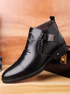 Men's Casual Business Boots, Solid Color Boots, High-End Elegant All-Season Rubber Sole Shoes, Perfect for Work Parties Daily Wear, Stylish Men's Footwear