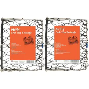 AirFly Foldable Crabjaw Trap with Bait Clip - Redesigned Rectangle Castable Crab Hawk Pot/Ring for Dungeness and Blue Crabs in Florida, Oregon, Washington, Texas, and California,  2pcs