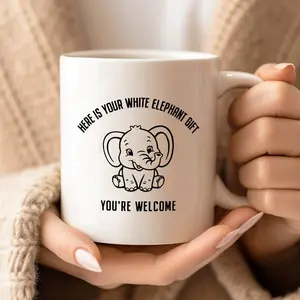 1pc 11oz Premium Ceramic Coffee Mug with Funny "Here is Your White Elephant Gift" Design - Insulated Reusable Cup, Dishwasher Safe, Perfect Christmas Gift for Men, Women, Coworkers, Boss, Friends, Home & Office Decor, Coffee Cup