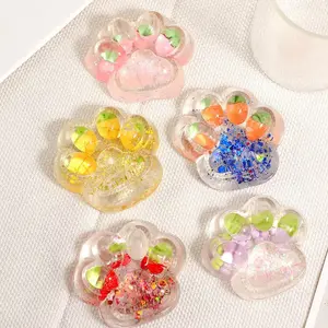 Cute Cat Paw Strawberry Soft Toy, Kawaii Squishy Squeeze Sensory Toy, Transparent Soft Kitty Decompression Squeeze Stress Relief, Suitable for Adults, Squishy Sensory Fidgets