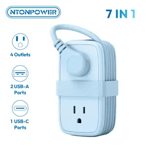 NTONPOWER Travel Power Strip with 4 Outlets & 3 USB Ports 4ft Flat Plug Compact for Cruise Travel Hotels Home Office Essential,Mother's day gift ideas