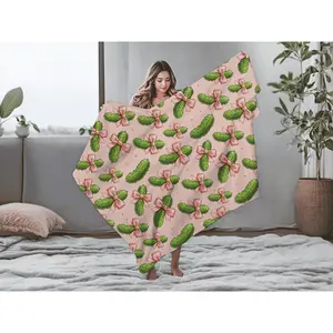 Preppy Pickle Pink Coquette Bow Velveteen Plush Blanket, Cozy Throw, Soft Bedspread, Warm Cover, Retro Comfy Couch Blankie, Perfect for Teens and Young Girls Who Love Pickles throw blanket