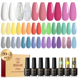 ROSALIND Pastel Gel Nail Polish 20Colors Spring Summer Gel Polish Set Pastel Light Color Pink Purple Yellow Candy Colors Glitter Glossy Manicure Long Lasting Nail Art Set Need Uv Nail Lamp
