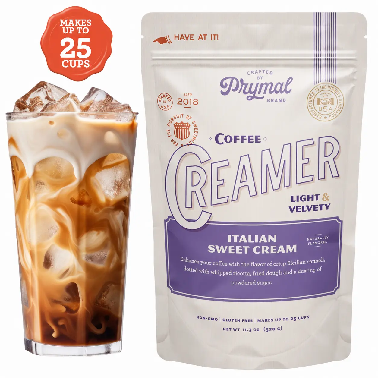 Prymal Italian Sweet Cream Sugar-Free Coffee Creamer - No Seed Oils, Non-GMO, Gluten-Free - Made with MCT Oil, Coconut Milk