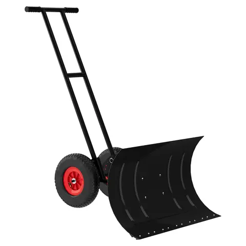 【GARVEE】 Wheeled Metal Snow Shovel Pusher, 30" W x 18" H Lightweight Rubber Snow Removal Tool with Adjustable Blade Angles, Adjustable Handle, Double Rod, Anti-Slip Wheels for Slick Surfaces, Efficient Versatile All-Ages Resistant Design for Driveway
