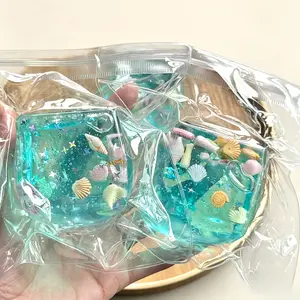 2pc Maltose Cube Squishy Toy - Cute Transparent Jelly Cube Stress Ball with Seashell & Glitter, Slow Rising Squeeze Fidget Toy for Adults & Kids