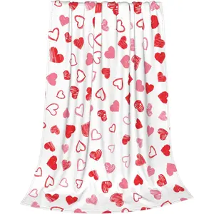 Valentine's Day Love Heart Throw Blanket, Lightweight Ultra Soft Flannel Blanket for Girlfriend Sweetheart, Pink Red Warm Cosy Fuzzy Throw Blanket for Sofa and Bed 50" x 60" - Be Mine Love