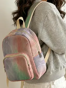 1 piece of lady's backpack with 2D printed starry sky gradient pattern, velvet texture + layered storage + lightweight and easy to carry | perfect for students to go to class/shopping/short trips | combines atmosphere with practicality