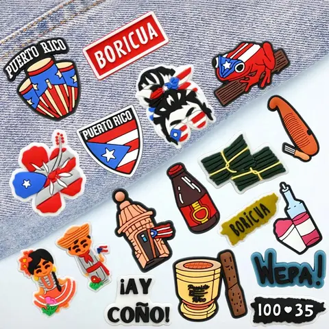 10pcs/10pcs/22pcs, Soft Plastic, Puerto Rico Flag PVC Shoe Charms, Cute Shoe Decorations, Cute Frog Flower Lighthouse Pattern DIY Shoe Accessories For Party Holiday Gift, Puerto Rico Themed Shoe Charms, Shoe Charms Set