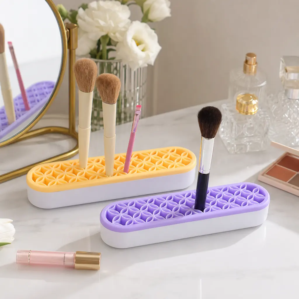 1 Piece, Silicone Makeup Brush Holder with Multiple Slots and Wide Stable Base, for Bathroom Vanity Desktop Cosmetic Storage