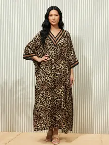 Edolynsa Classic Leopard Print V-Neck Top, Flattering Neckline, Lightweight & Breathable Fabric, Ideal for Beaches, Women's Fashion Q1876
