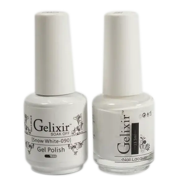 Gel Nail Polish Matching Duo, Snow White 090, 2-Bottle Set for Professional Manicure and Nail Care, 100g Cosmetic, Nail Art, Gel Nail Polish Sets