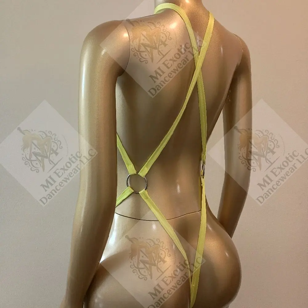 Exotic Dancewear: Slingshot Thong with Silver Tone Metal O Rings
