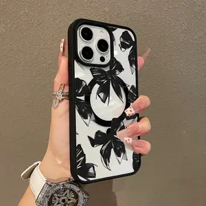 Multi-Functional Magnetic Case for iPhone11/12/13/14/15/16/promax Black bow pattern MagSafe Ready, Anti-Fall,Ultra-Thin Design | Perfect for Everyday Use