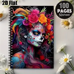 1 Sugar Skull Day of the Dead Spiral Notebook, 5.7x8.26 inch, Premium Lined Pages, Durable Coil Binding, Day of the Dead Festival Journal, Halloween Party Notes, Gothic Art Sketchbook, Gift for Art Enthusiasts and Festival Lovers [2D] Flat