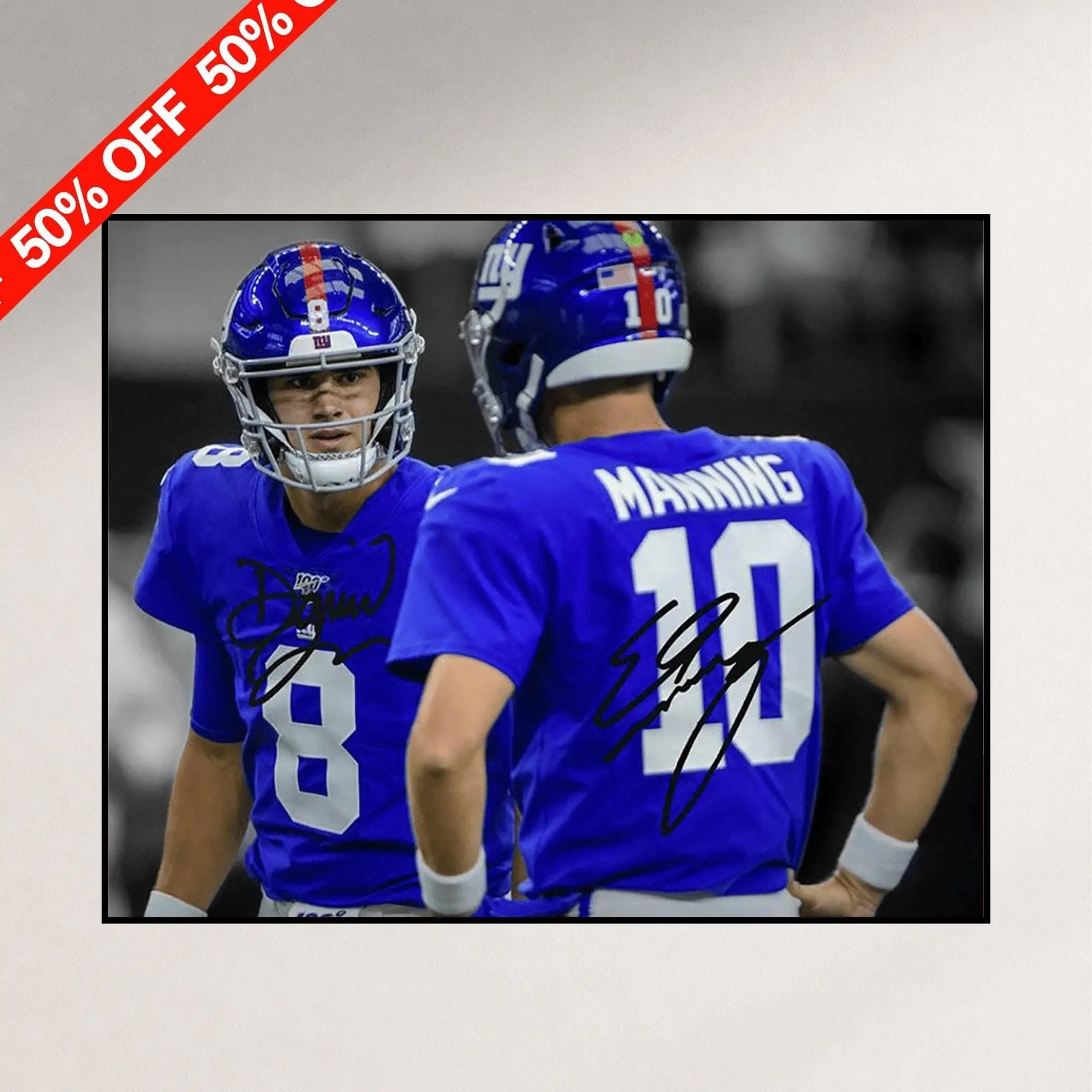 Daniel Jones & Eli Manning Signed Photo Poster - New York Giants Quarterbacks Autograph ( Unframed - Print Only )