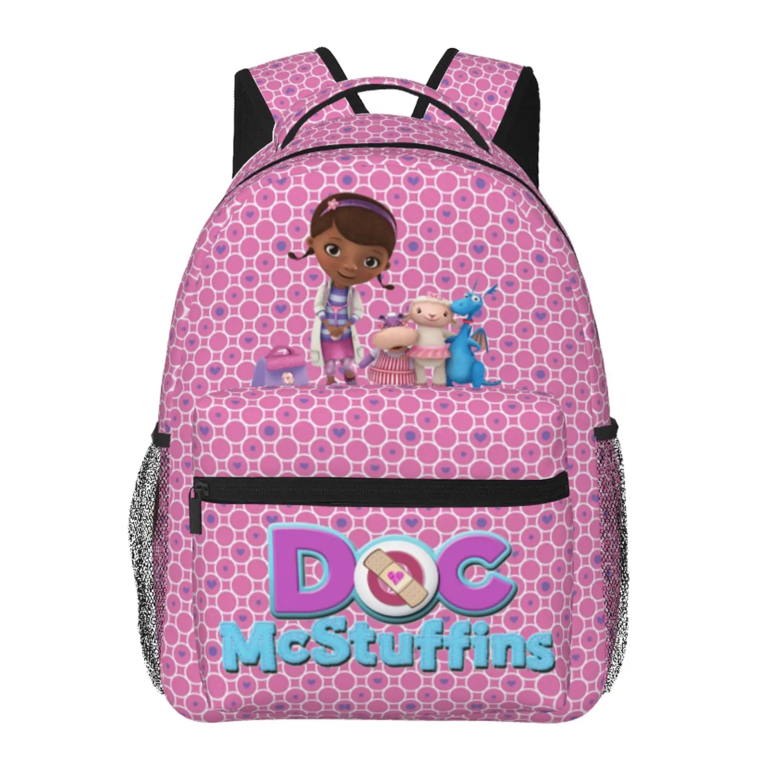 Doc McStuffins Kids Backpack Doc McStuffins cartoon cute backpack with 1 Main Compartment, Front Utility Pocket, The Doc Is In Lightweight Bookbag for Middle-School Elementary Students