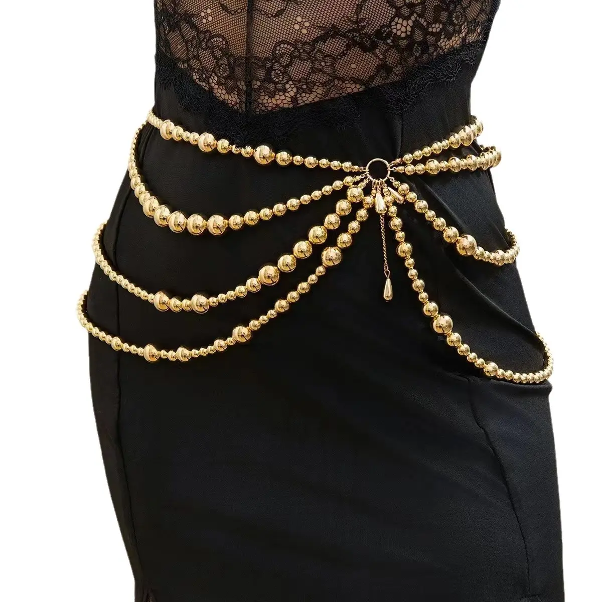 Waist Chain with Various Pearl Sizes, Multi-layer Tassel Side Swing Chain, Waist Chain, Waist Accessory, Personalized gold Belt for women edcbelt