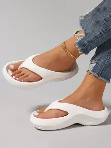 Women's Summer EVA Thong Flexible Sandals, Lightweight Breathable Slip-On Flip Flops, Thick Cushioned Sole, Minimalist Design, Comfortable Footwear for Beach, Poolside and Casual Daily Wear