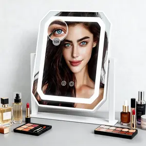 Lighted Makeup Mirror, 3 Colors for Precise Application, Brightness Adjustment for Easy Use, with a Detachable 10x Magnifying Mirror, 12" x 10" Hollywood Mirror for Plug-in Use