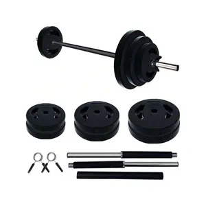 Black 40 Lbs Barbell Weight Set Adjustable Free-Weights Strength-Training Equipment For Home & Gym Use  Adjustable Barbell Weight Set With Cushioned Grips & Quick-Change Rubber Plates