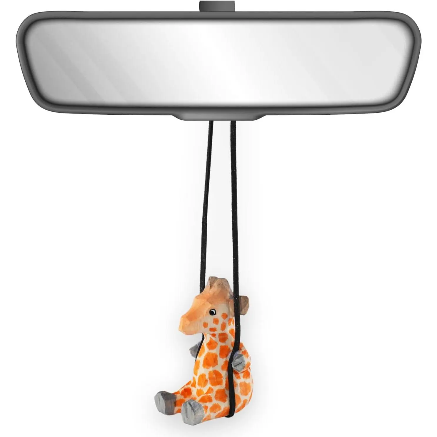 Handmade Wooden Swinging Giraffe Car Hanging Ornament - Cute Hand Carved Painted Wood Giraffe Figurine Car Mirror Hanging Accessories Decor Gifts