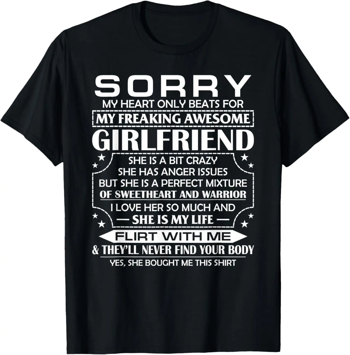 100% Cotton Sorry My Heart Only Beats for My Freaking Awesome Girlfriend T-Shirt