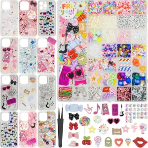 L-HDJ009  2250 Pcs Junk Case Charms Kit, Charms for Junk Cases, Phone Case Charms, Junk Case Kit with Big Charms, Bow Charms, Nail Charms, Letter Beads, Pink Charms,Junk Beads Charms