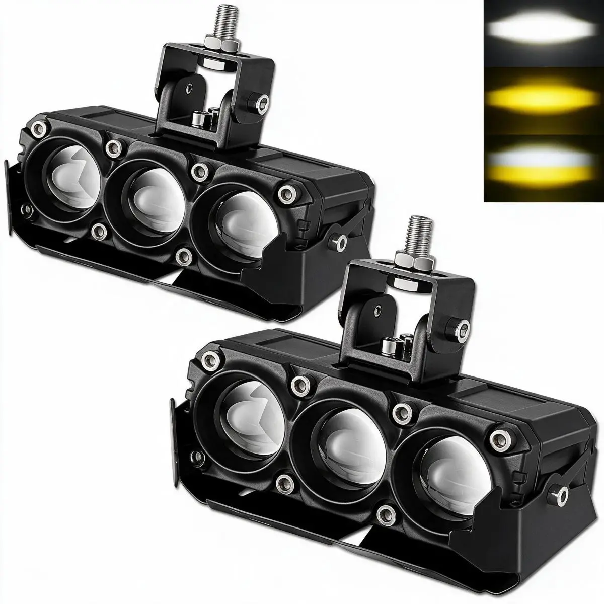 Compact LED Grille Glass Lens Lights - Dual-Colour High-Low Beam Off-Road Lights, 12-36V Biker Headlights for Saloon, SUV