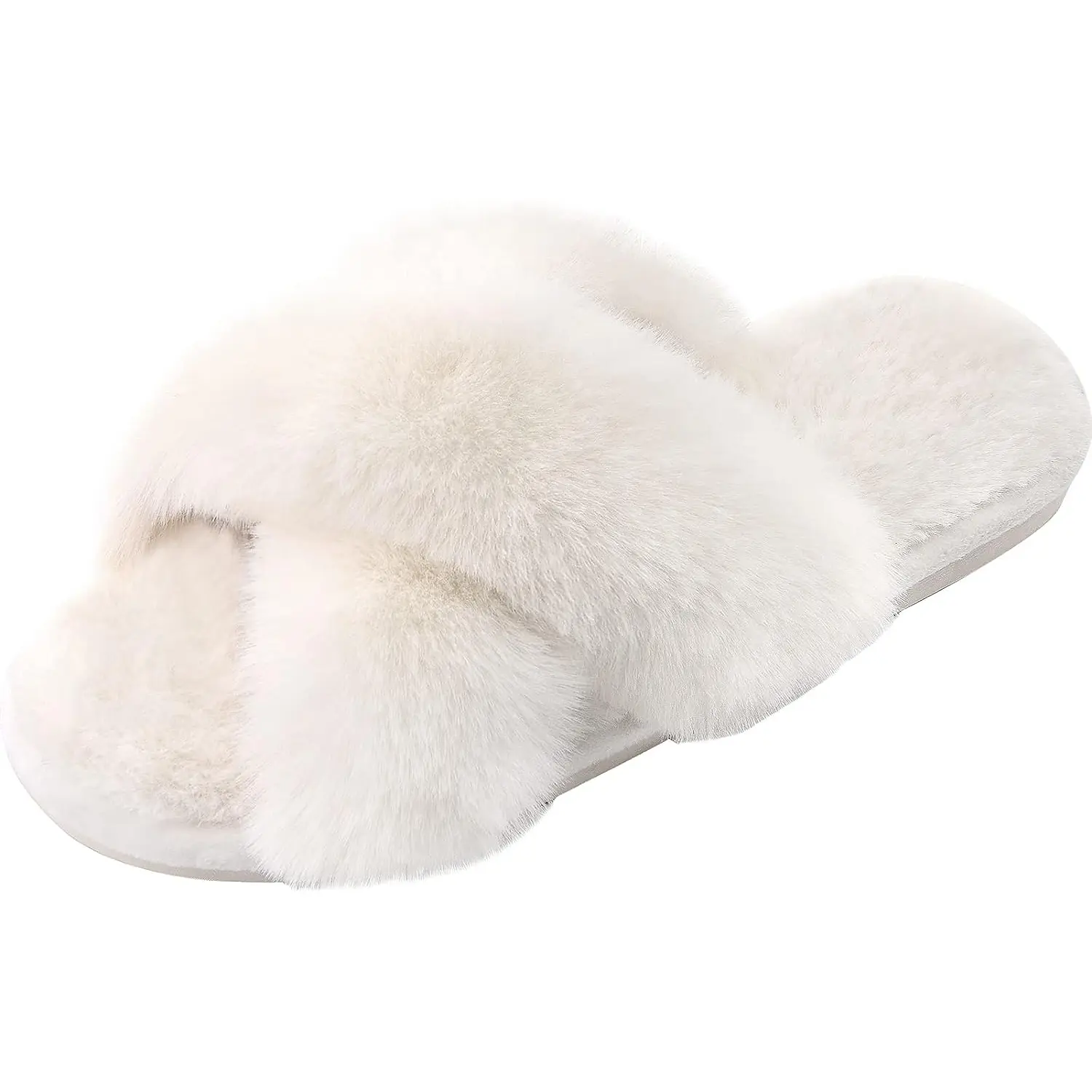 Parlovable Women'S Cross Band Slippers Fuzzy Open-Toe Memory Foam | Soft Faux Fur Indoor Slippers for Women, Non-Slip Rubber Sole, Cozy Gifts for Ladies, Moms and Bridesmaids