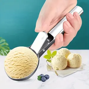 2PCS Stainless Steel Trigger Release Ice Cream Scoop, Non‑Slip Comfort Grip Cookie Dough Melon Baller Scooper, Multi‑Purpose Heavy‑Duty Kitchen Tool for Ice Cream Fruit Sorbet Frozen Desserts