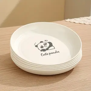 5pcs Cream Color Round Plastic Dinner Plates with Cute Bear Design, 19.5cm Durable and Dishwasher Safe, Perfect for Christmas Halloween Easter Thanksgiving