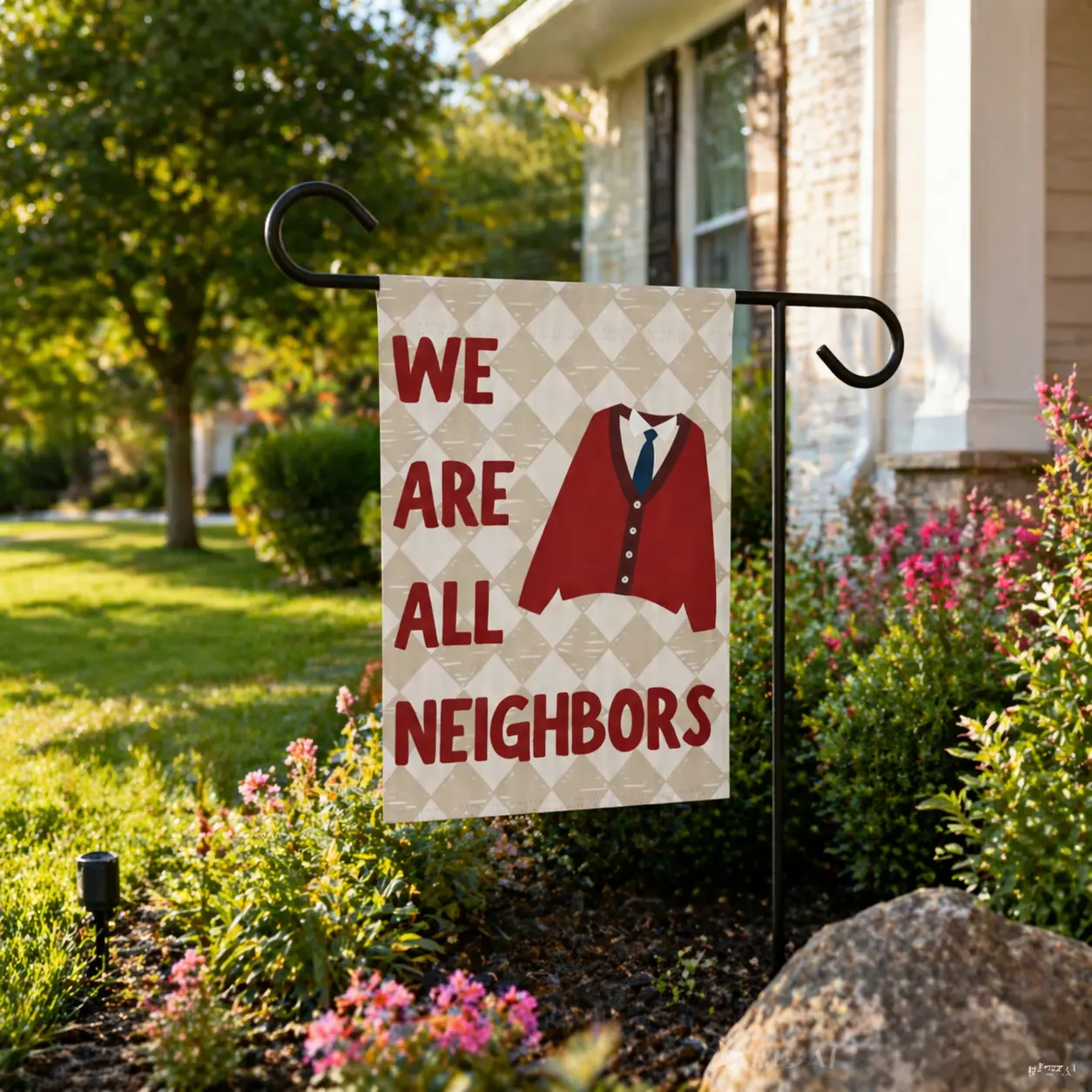 Double-Sided Inclusive Welcome Garden Flag, Outdoor Inclusive Welcome Sign That Promotes Diversity and Unity, Front Porch Lawn Decor We are all neighbors, Garden Front Yard Decoration