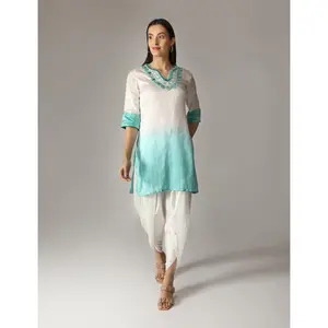 Tribara Turquoise Ombre Kurta With Dhoti Pants