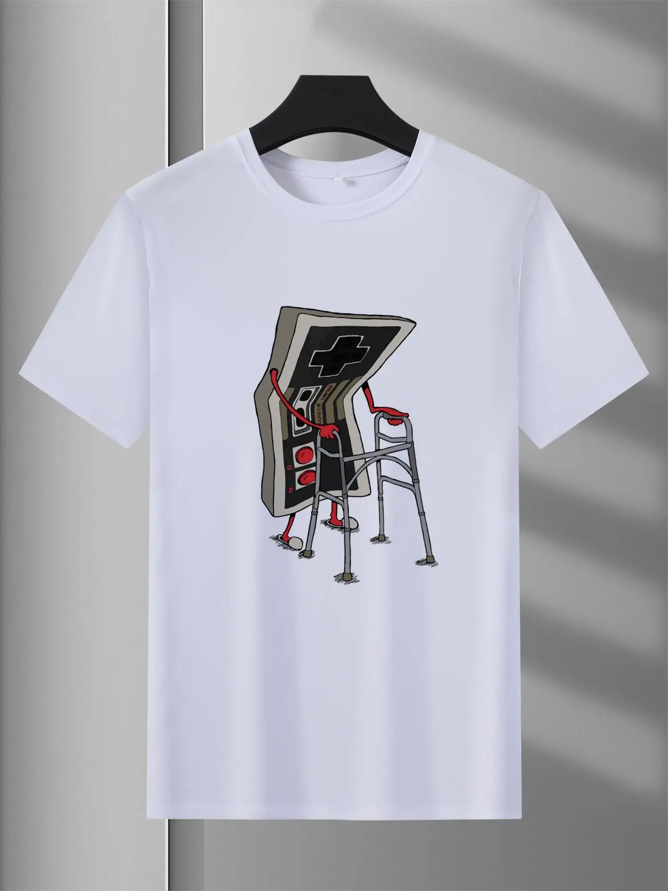 Men's Cartoon Print Short Sleeve Tee, Crew Neck Funny Graphic T-shirts, White Novelty T Shirts, Summer Casual Tops for Men, Trendy Men's Clothing