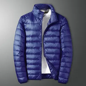 Men's Stylish Royal Blue Puffer Jacket - Lightweight & Packable, Stand Collar Design, A Must-Have For Fall/Winter Trends & Outdoor Style