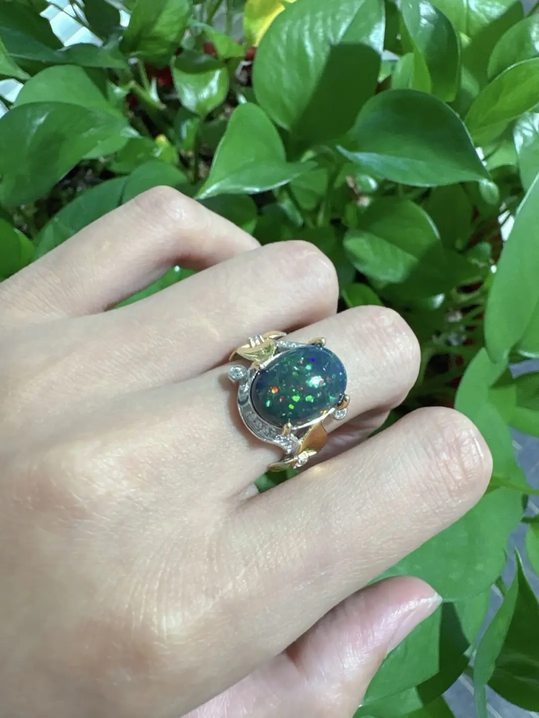 Evelyn(15118)gc.S925 black opal adjustable ring