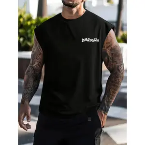 Men's wide-shouldered retro sleeveless vest, patterned printing, suitable for spring and summer, vacation, carnival wear, friends gathering daily wear tops, creative DIY men's vest T-shirt