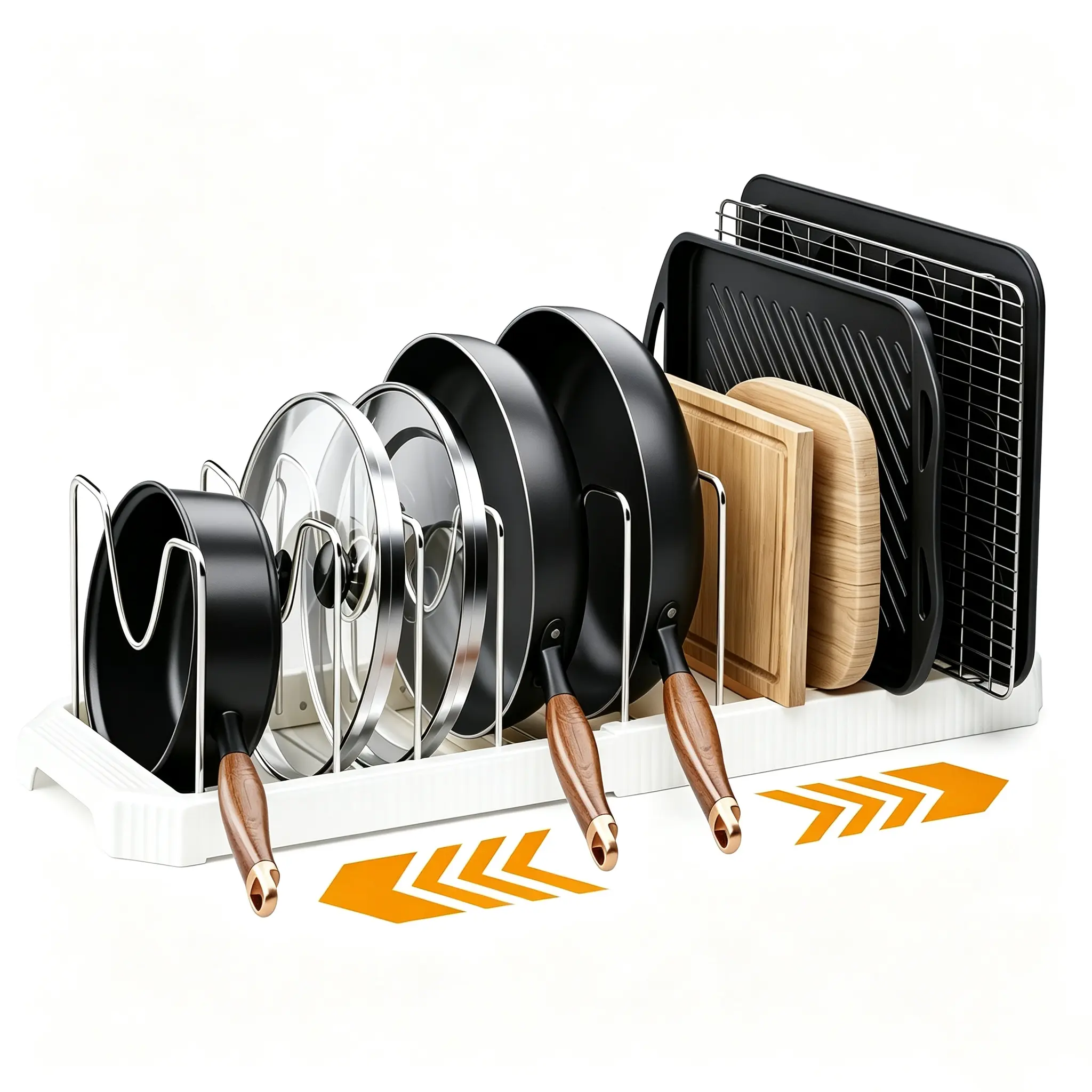 7+ Expandable Pot Lid Organizer Rack for Cabinet & Countertop, Adjustable Kitchen Pot & Pan Storage Holder for Lids, Bakeware, busy moms Cutting Boards & Home Organization