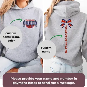 Custom Cheer Team Name Sweatshirt, Personalized Cheerleader Hoodie, Cheer Mom Shirt, Cheerleader Gift, Game Day Shirt, Cheer Competition Tee